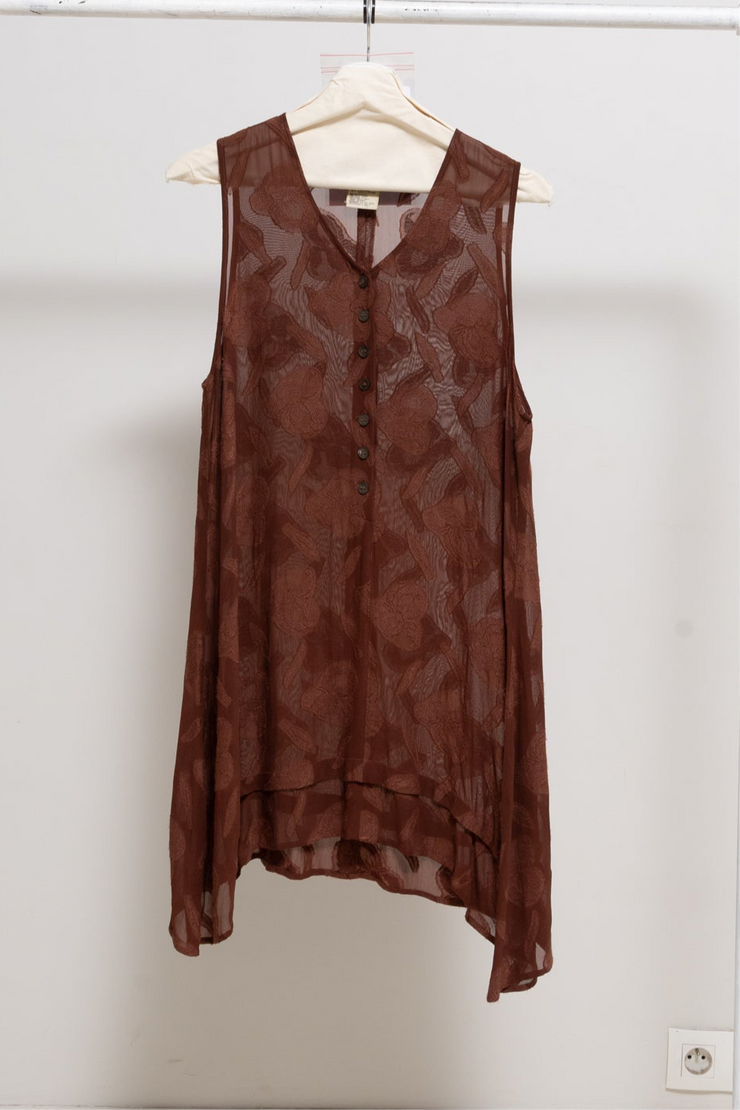 ANN DEMEULEMEESTER - 1993 / 94 Sheer tunic with longer sides and floral pattern