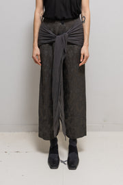 ANN DEMEULEMEESTER - 1994 Satin cotton wide pants with floral pattern and sheer waist panel