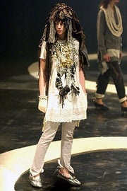 UNDERCOVER - FW04 "But beautiful...part parasitic, part stuffed" Grey cotton pants with floral lining (runway)