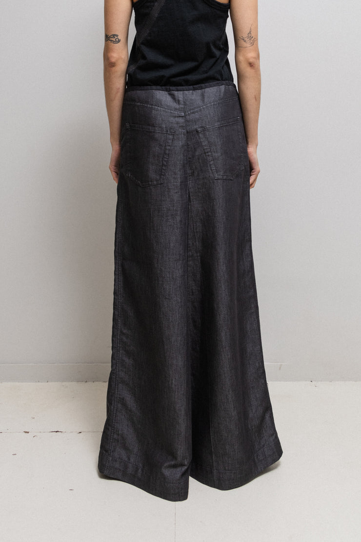 ANN DEMEULEMEESTER - Shimmery cotton denim maxi skirt based on trousers