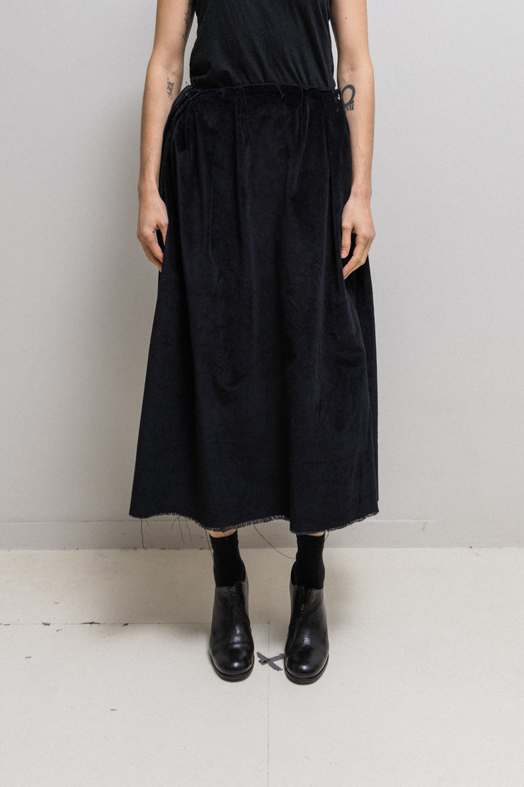 ELENA DAWSON - Wide cotton velvet skirt with waist straps and frayed edges