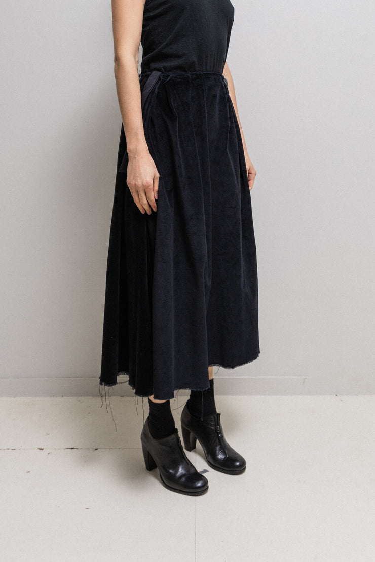 ELENA DAWSON - Wide cotton velvet skirt with waist straps and frayed edges