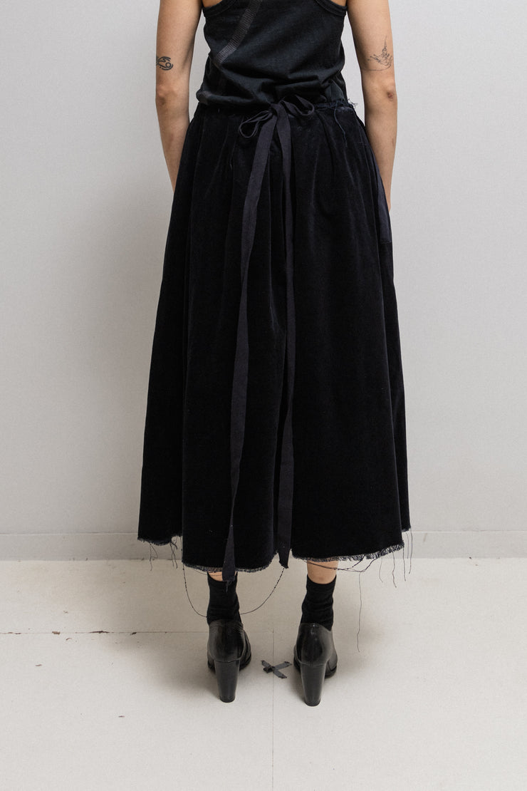 ELENA DAWSON - Wide cotton velvet skirt with waist straps and frayed edges