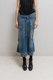 JUNYA WATANABE - FW06 Long flared denim siren skirt with studs