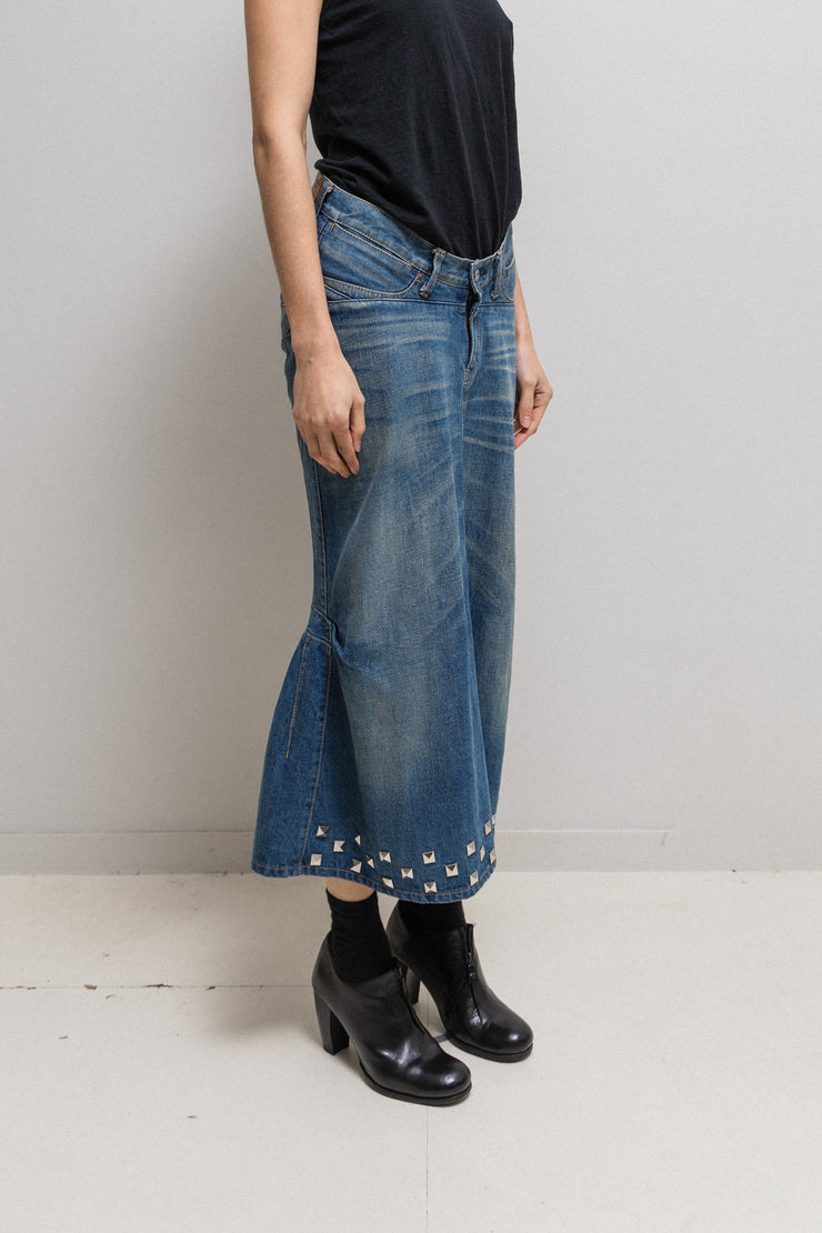 JUNYA WATANABE - FW06 Long flared denim siren skirt with studs