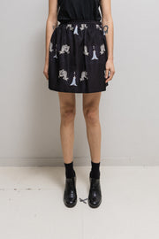 UNDERCOVER -  SS20 Silk mini skirt with Edward Gorey’s Dracula illustration