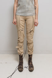 ANN DEMEULEMEESTER - FW04 Fleece wool pants with big buttoned pockets and leg straps (runway)