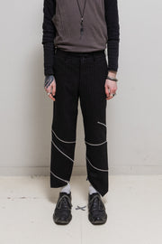 COMME DES GARCONS HOMME PLUS - FW18 "White Shock" Wool pinstripe pants with spiral leg zippers (runway)