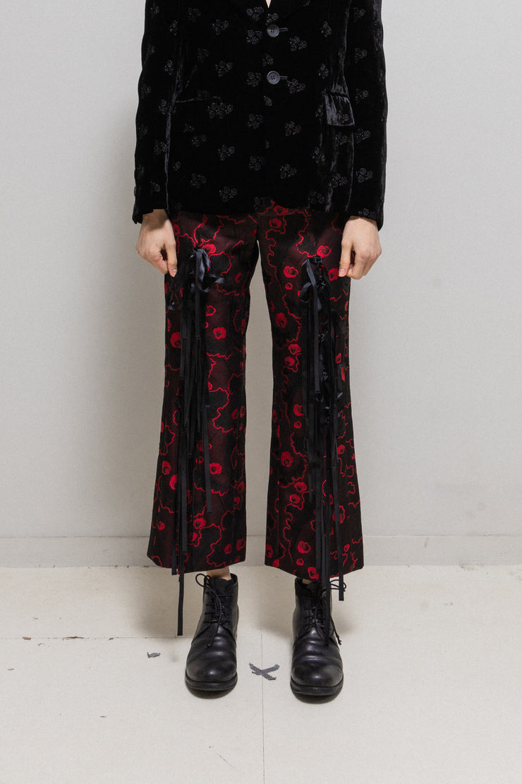 NOIR KEI NINOMIYA - FW17 Floral embroidered pants with ribbons (runway)