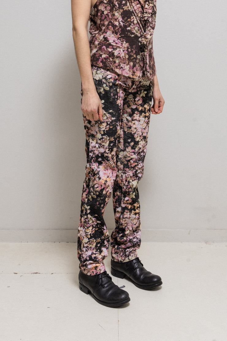 ANN DEMEULEMEESTER - FW08 Hydrangea patterned cotton corduroy pants (runway)