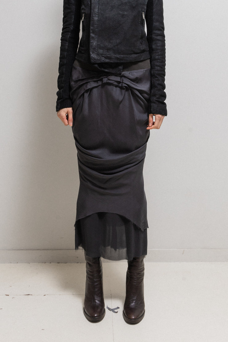 (New Arrival) RICK OWENS - SS06 "TUNGSTEN" Silk draped skirt with front pleats