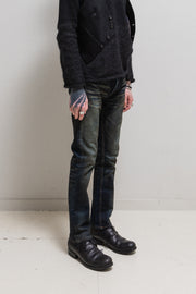 (New Arrival) ISAMU KATAYAMA BACKLASH - Washed blue denim with leather details