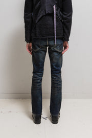 (New Arrival) ISAMU KATAYAMA BACKLASH - Washed blue denim with leather details