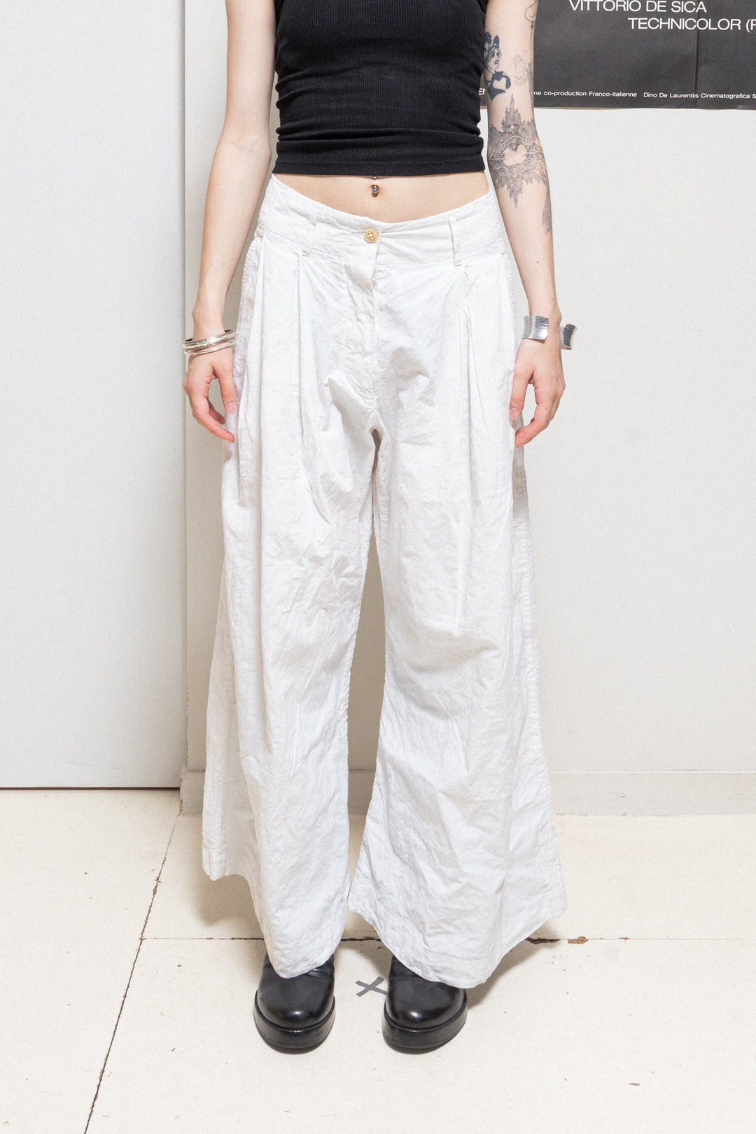 On hold) ANN DEMEULEMEESTER - SS06 Cotton metal wide pants (runway