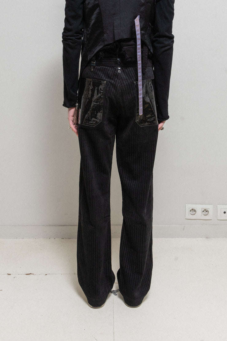 UNDERCOVER - FW02 “Witch’s cell division” Velours pants with with clear vinyl details