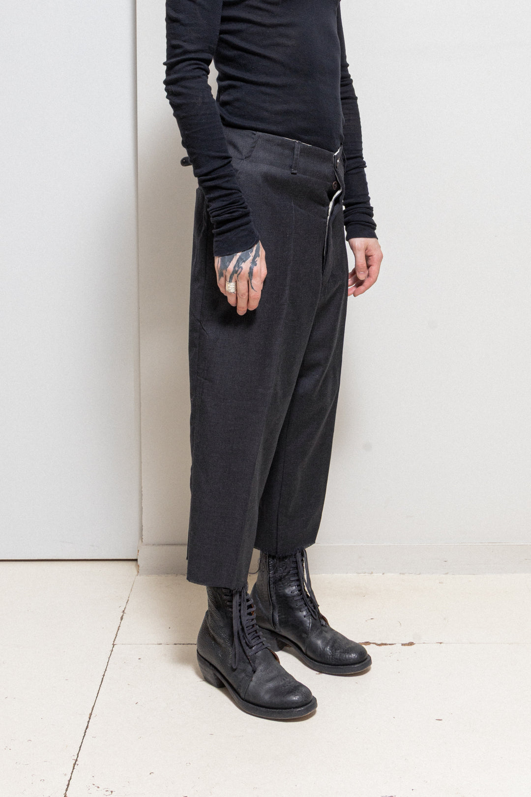 RICK OWENS - 2004/2008 Cashmere blend pleated pants with raw cut