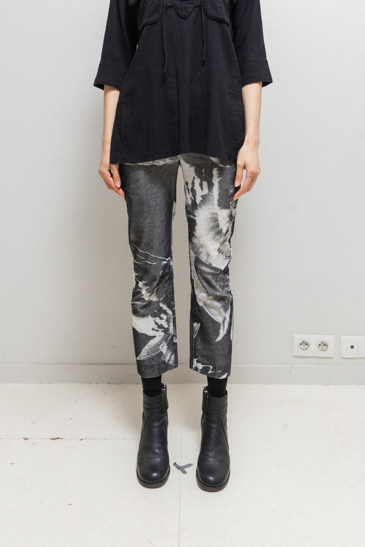 ANN DEMEULEMEESTER - SS10 Ribbed cotton pants with bird print
