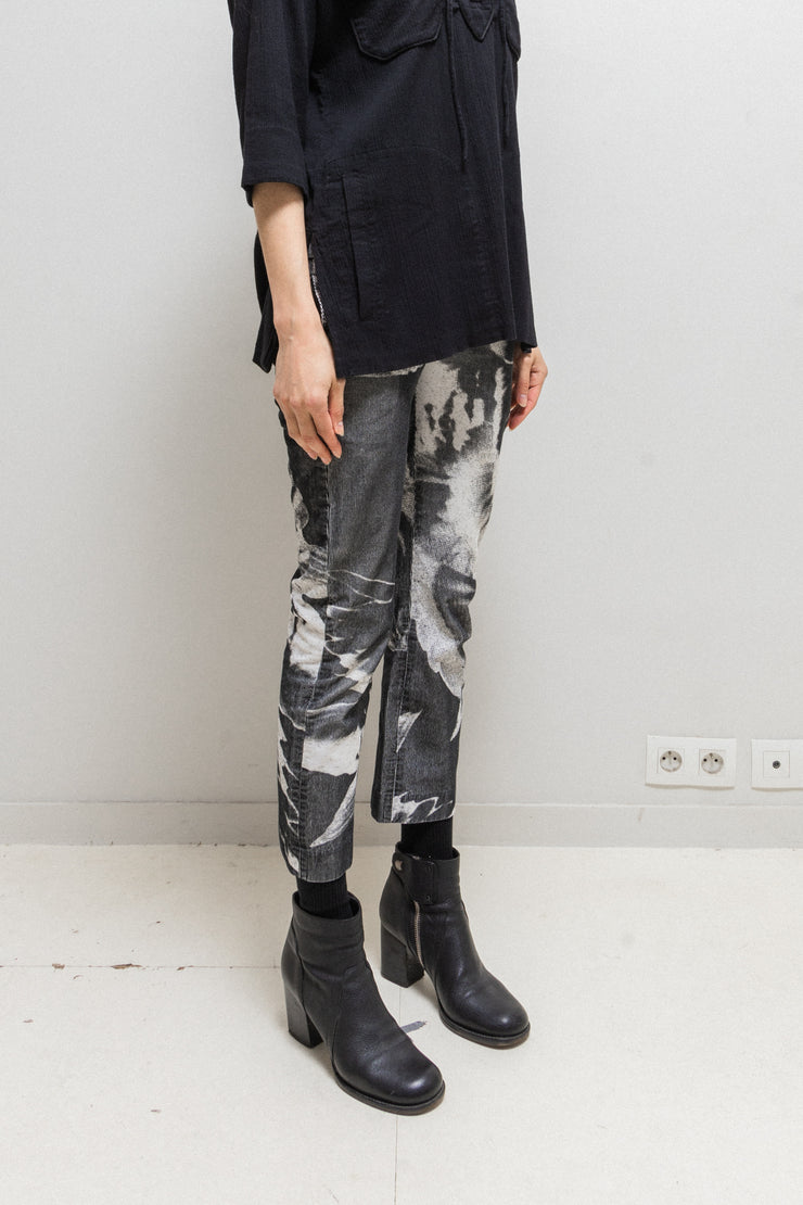 ANN DEMEULEMEESTER - SS10 Ribbed cotton pants with bird print