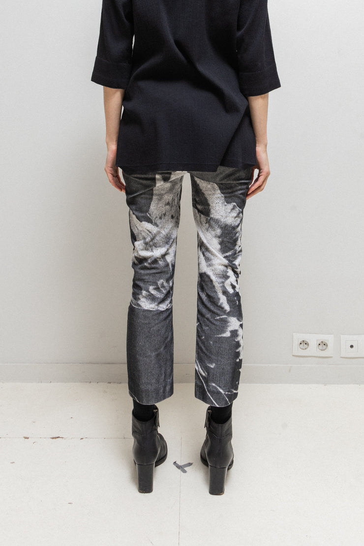 ANN DEMEULEMEESTER - SS10 Ribbed cotton pants with bird print