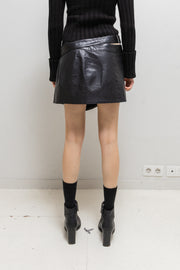 ANN DEMEULEMEESTER - Early 00’s Mini leather wrap up skirt with buckled strap belt