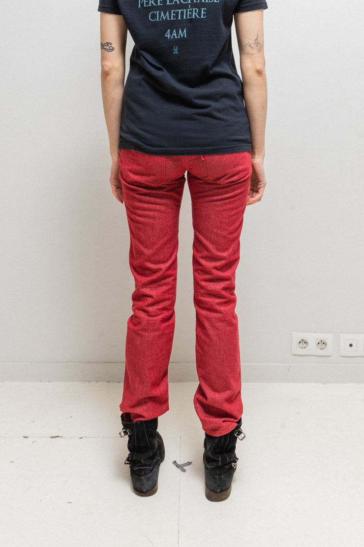 UNDERCOVER - FW00 "Melting Pot" Red slim jeans with star knee patches