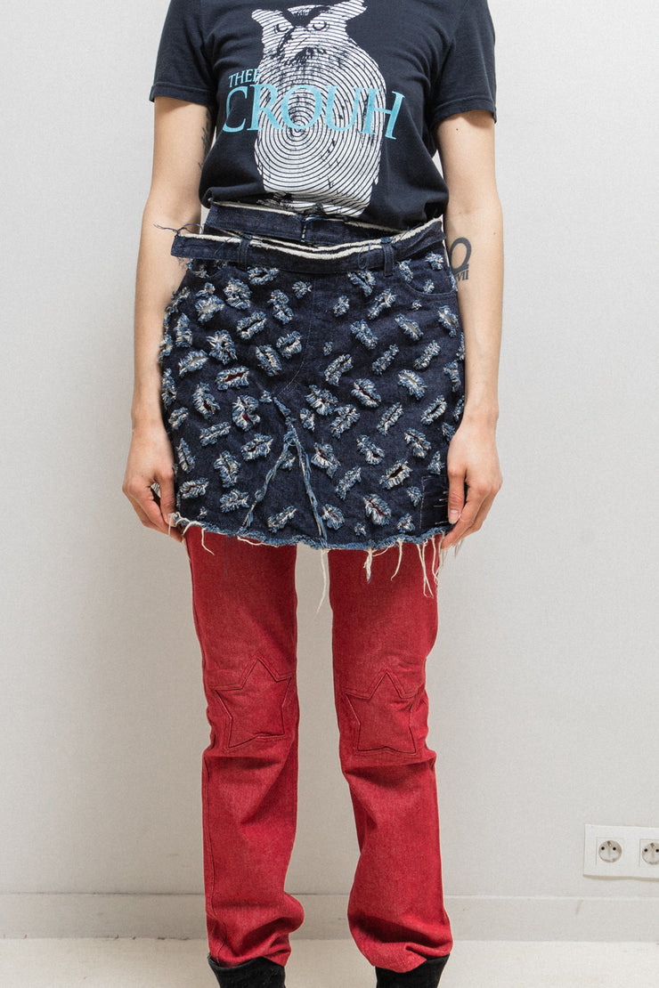 UNDERCOVER - FW00 "Melting Pot" Perforated and ripped adjustable denim apron