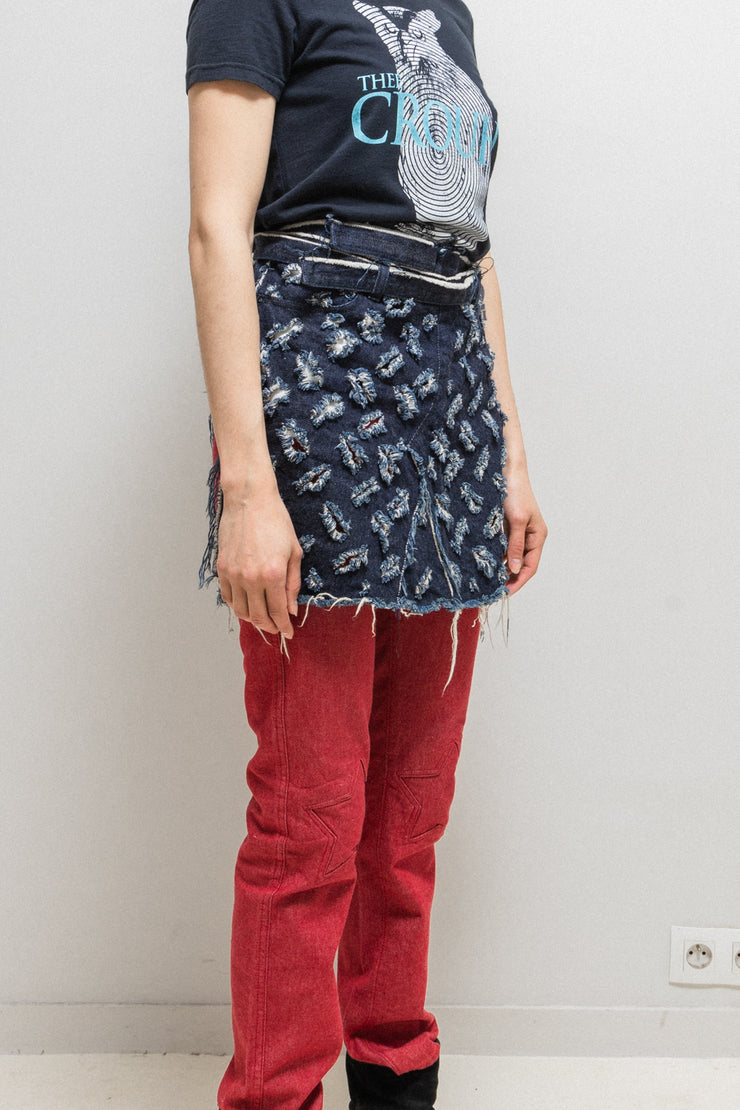 UNDERCOVER - FW00 "Melting Pot" Perforated and ripped adjustable denim apron