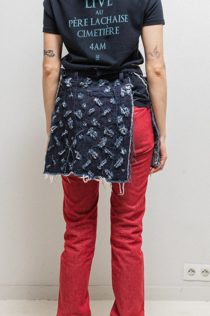 UNDERCOVER - FW00 "Melting Pot" Perforated and ripped adjustable denim apron