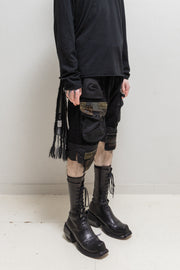 BLACKMEANS - Boro wide short pants with wool details and hand-sewn patches