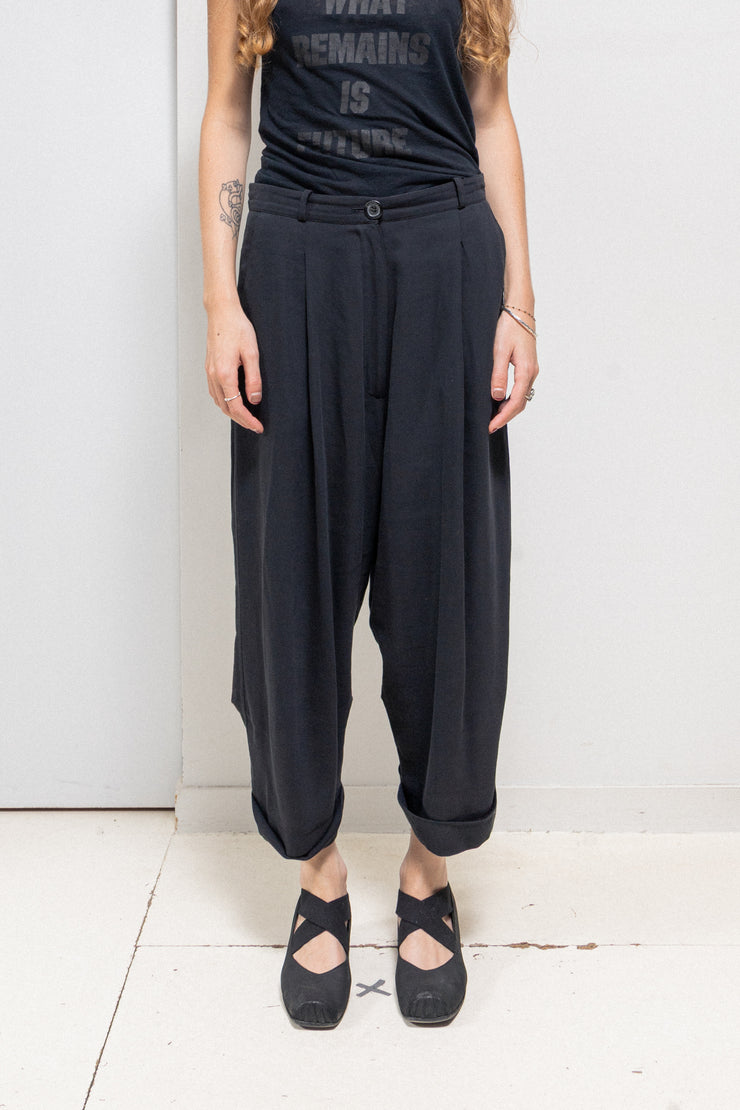 ANN DEMEULEMEESTER コットンパンツ XXS ANN DEMEULEMEESTER - FW92 / SS93 Cotton blend wide cropped pants