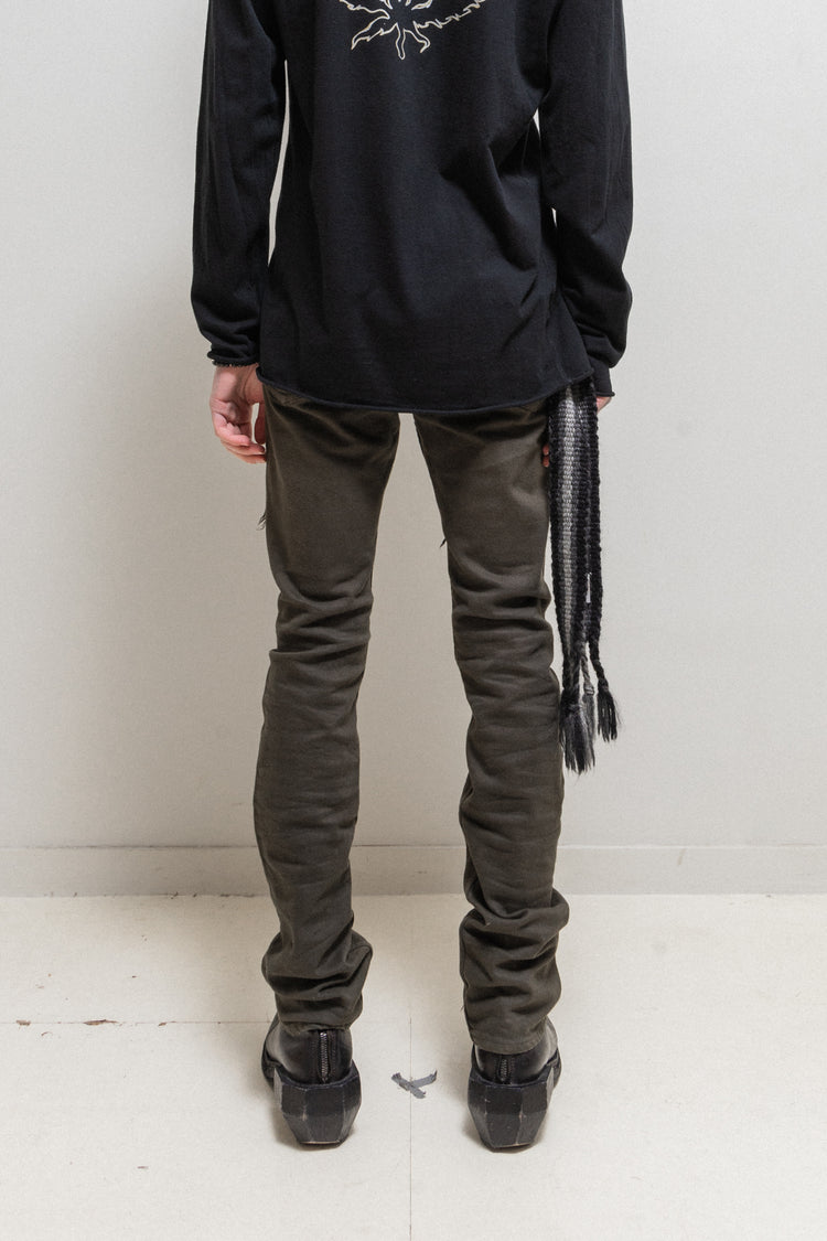 パンツ ISAMU KATAYAMA BACKLASH denim jumpsuit Isamu Katayama “BACKLASH” AW12 Lizzard Patch Bootcut Denim