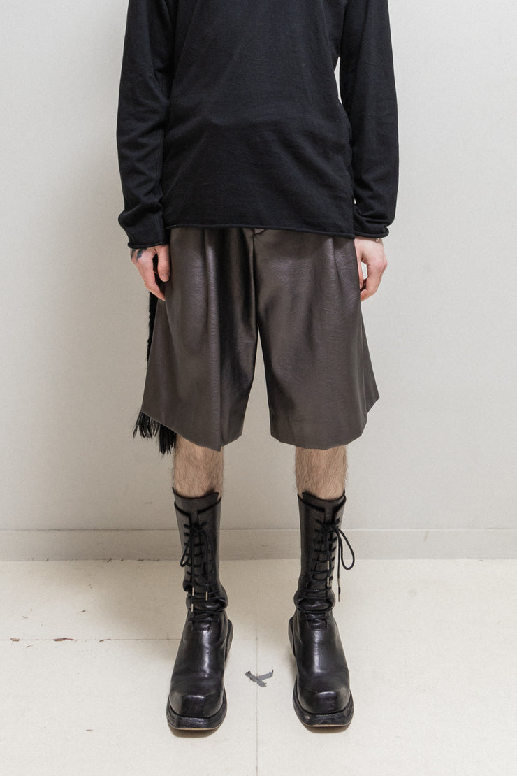 COMME DES GARCONS HOMME PLUS - SS21 Metallic faux leather wide pleated shorts