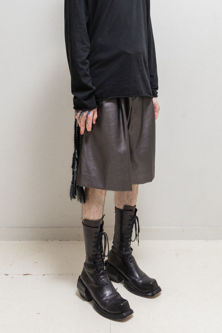 COMME DES GARCONS HOMME PLUS - SS21 Metallic faux leather wide pleated shorts
