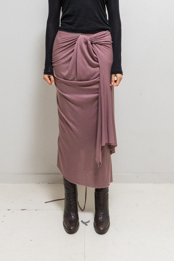 RICK OWENS - FW03 "TRUCKER" Angora wool blend dust rose draped skirt