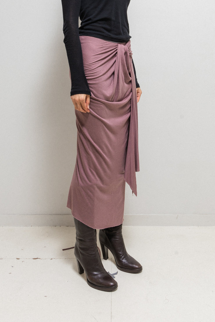 RICK OWENS - FW03 "TRUCKER" Angora wool blend dust rose draped skirt