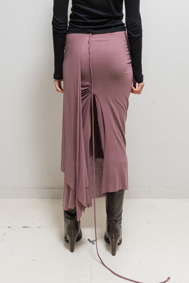 RICK OWENS - FW03 "TRUCKER" Angora wool blend dust rose draped skirt