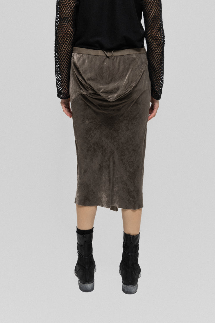 RICK OWENS - FW05 "MOOG" Velvet skirt with back draping