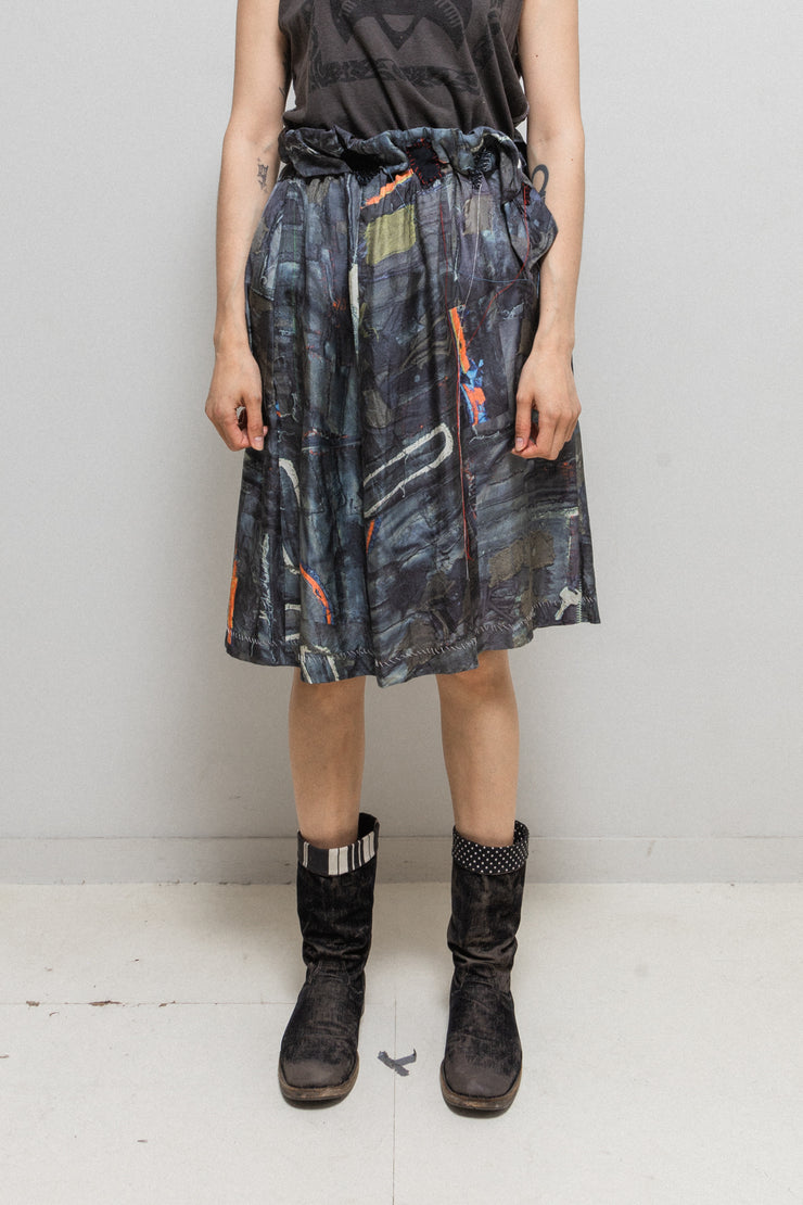 UNDERCOVER - SS03 "SCAB" Crust printed silk skirt with waist patches