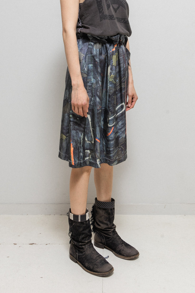 UNDERCOVER - SS03 "SCAB" Crust printed silk skirt with waist patches