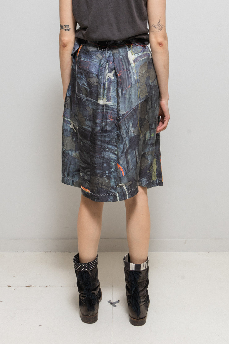 UNDERCOVER - SS03 "SCAB" Crust printed silk skirt with waist patches