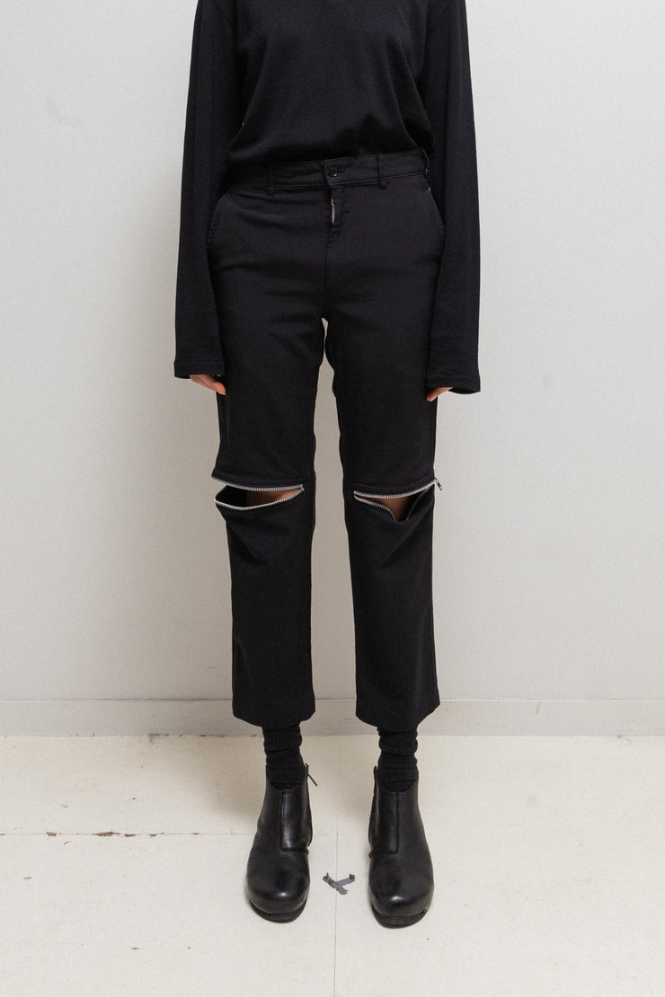 COMME DES GARCONS BLACK - Straight poly pants with leg zippers