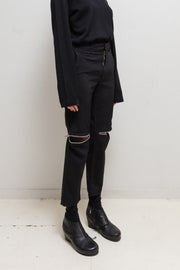 COMME DES GARCONS BLACK - Straight poly pants with leg zippers