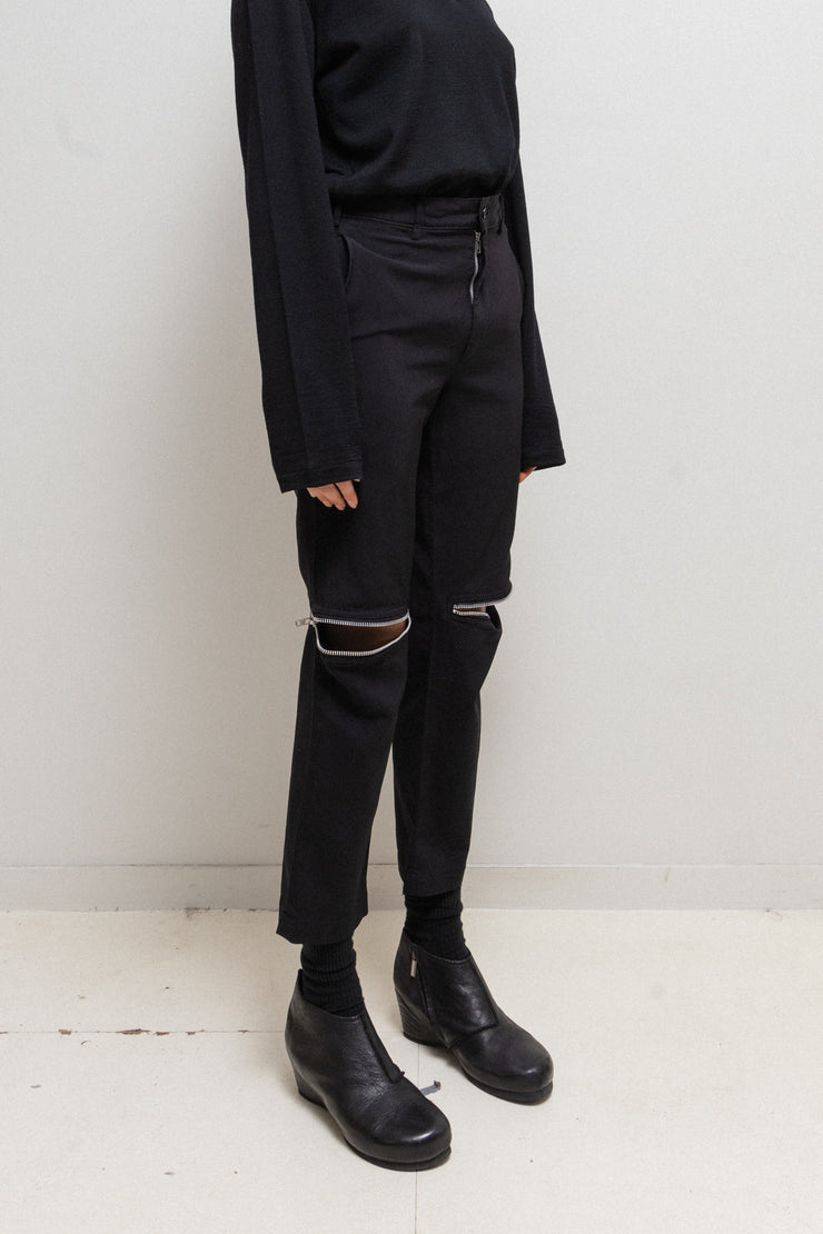 COMME DES GARCONS BLACK - Straight poly pants with leg zippers
