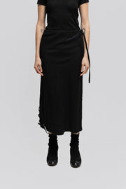 ANN DEMEULEMEESTER - FW06 Wool and ramie blend maxi skirt with braided details