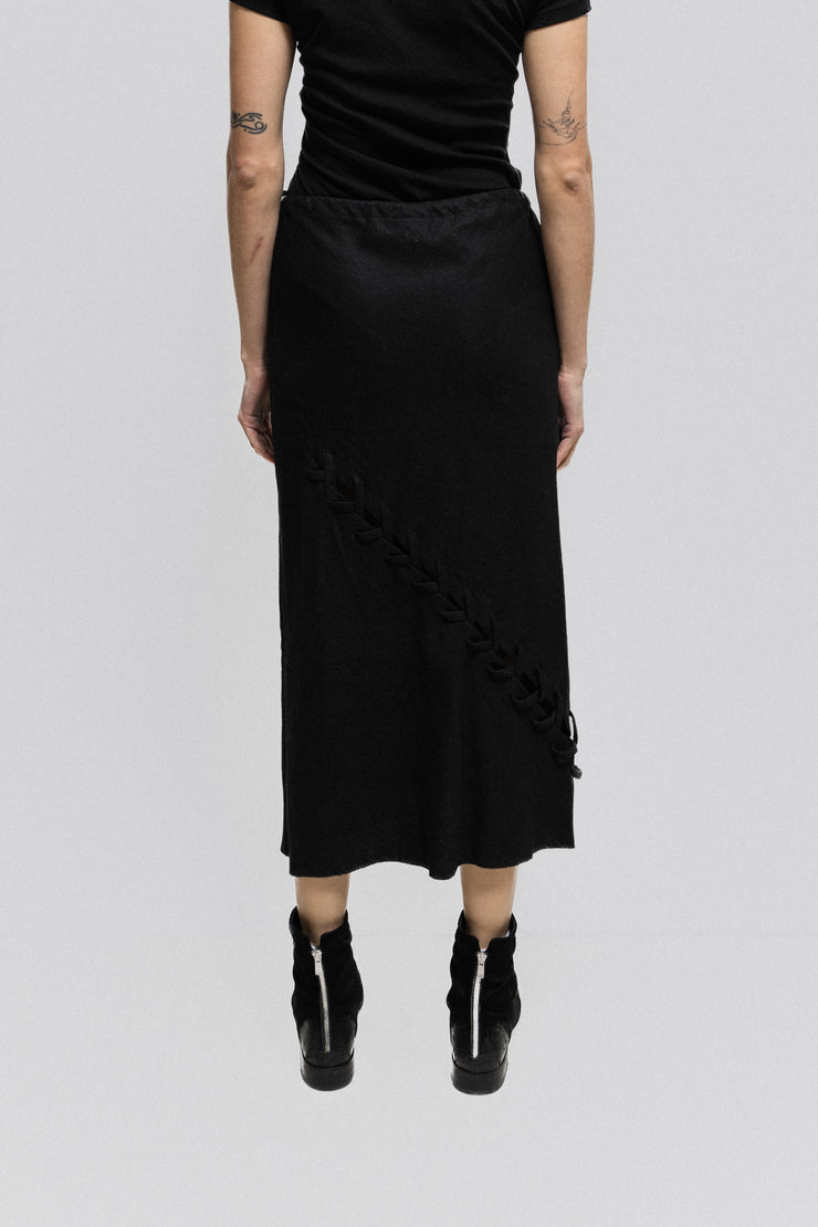 ANN DEMEULEMEESTER - FW06 Wool and ramie blend maxi skirt with braided details