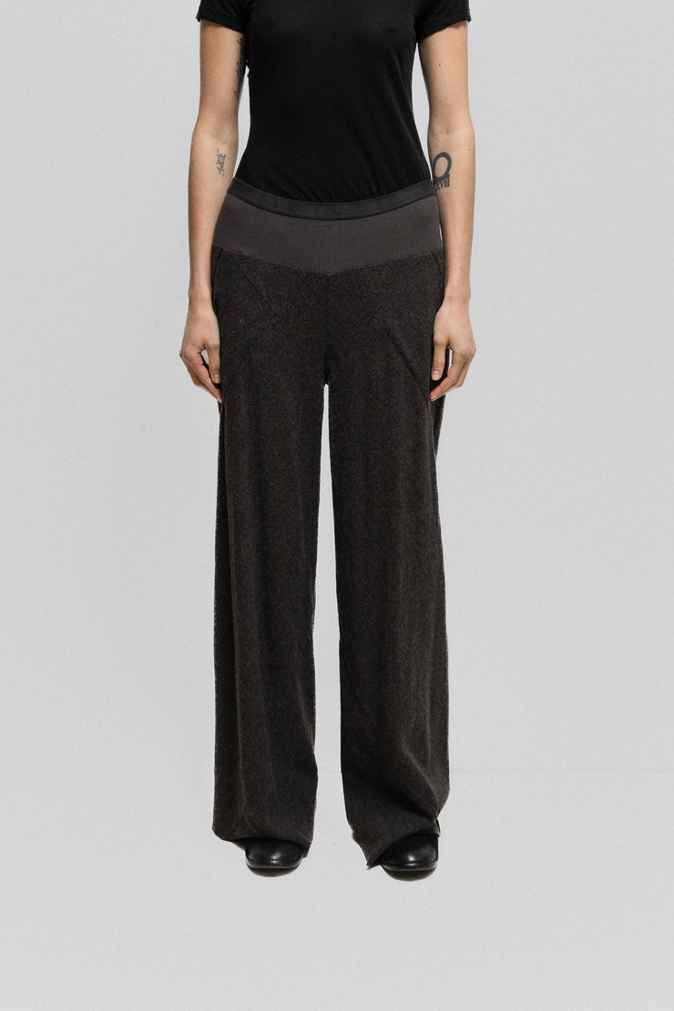 RICK OWENS - FW04 "QUEEN" Wide wool pants with bias darts and a ribbed waist