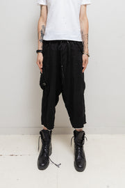 KMRII - Linen wide cargo shorts with buckles and goat skin details