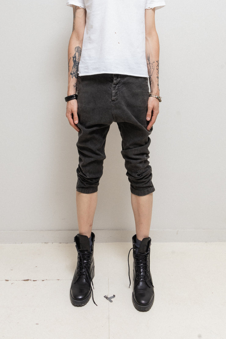 ISAMU KATAYAMA BACKLASH - Shell linen & cotton cropped pants with leather waistband