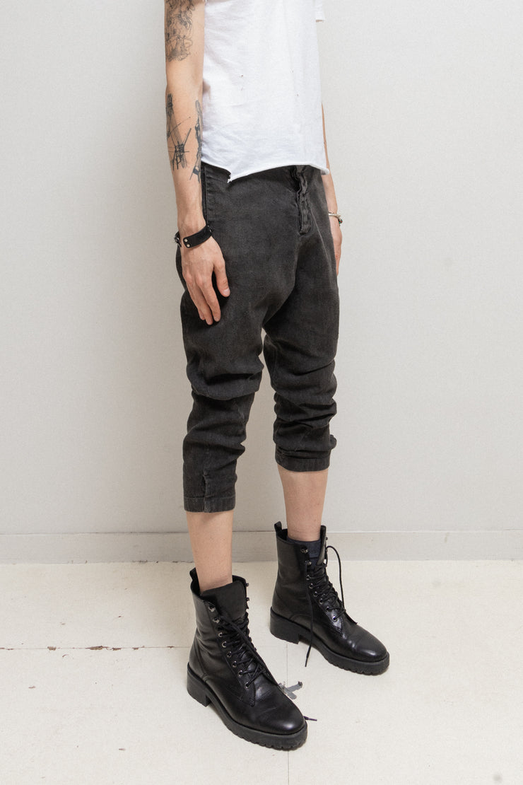 ISAMU KATAYAMA BACKLASH - Shell linen & cotton cropped pants with leather waistband