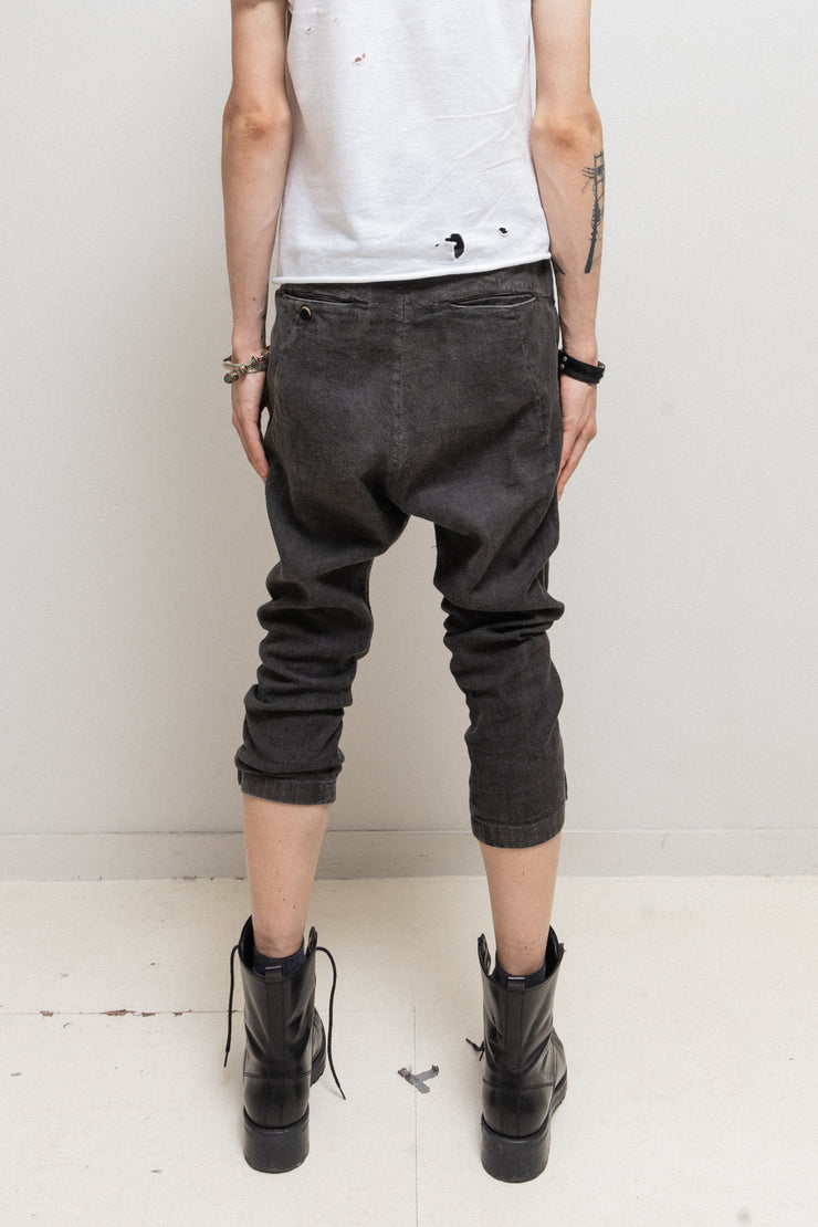 ISAMU KATAYAMA BACKLASH - Shell linen & cotton cropped pants with leather waistband